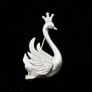 Vintage Lang Sterling Silver Swan In Crown Royal Princess Bird Brooch Pin